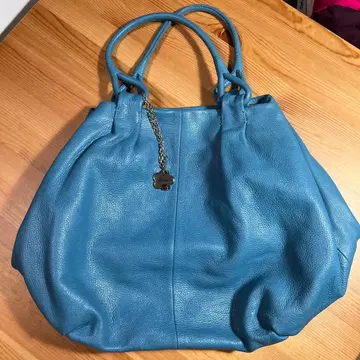 하마노 덴하마노 앙상블 토트백 가죽 스카이블루 황실 납품 주름 가죽 의류