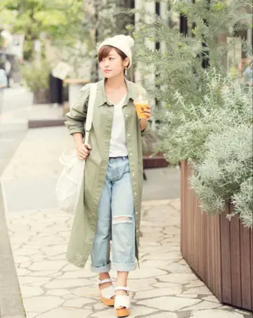 LUC DNM 랙 데님 카키 버튼업 셔츠 허리 리본 포함