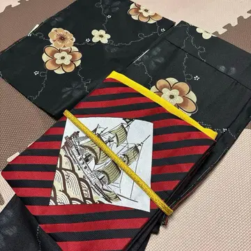 워셔블 기모노 본체 코몬 이중 기모노 블랙 플라워 무늬