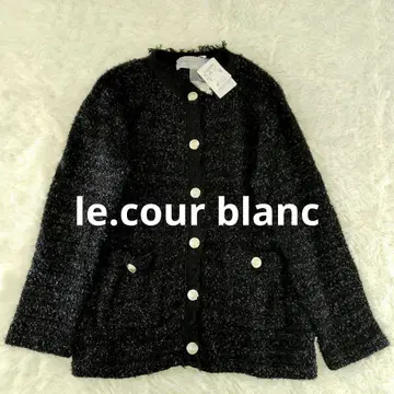 [택 포함 미사용 새상품] le.cour blanc/골드 버튼 니트 자켓