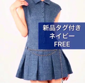 미개봉 새상품 체인 벨트 트위드 미니 원피스 다리치 네이비 FREE