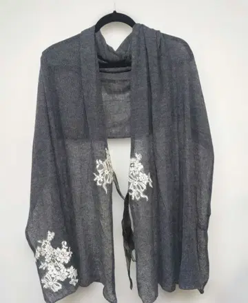 그레이 레이스 자수 숄