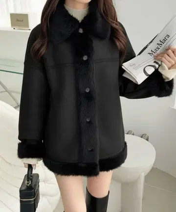 퍼 절개 스웨이드 라이크 코트 (미들 기장)