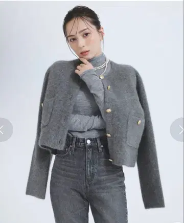 아뉴앙스 라쿤 블렌드 노카라 니트 자켓 그레이 가디건