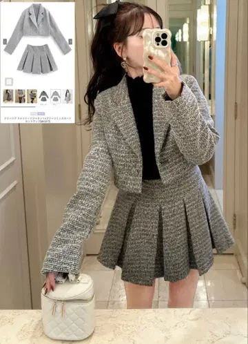GRL 라메 트위드 자켓 x 플리츠 미니 스커트 셋업[dk1317]