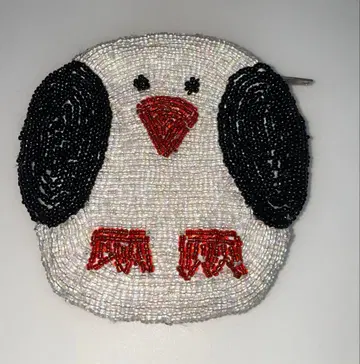 비즈 자수 펭귄 디자인 코인 케이스