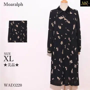 모아랄프 원피스 롱 기장 긴팔 꽃무늬 플리츠 스커트 카라 부착 앞 버튼