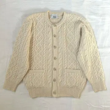 빈티지 아란 니트 가디건 피셔맨 화이트 구제 의류