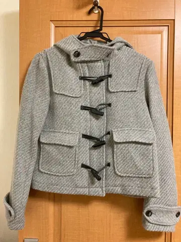 그레이 더플 코트 후드 부착