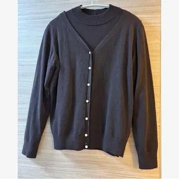 아푸와이저 리셰 니트 앙상블 가디건 펄 버튼 브라운