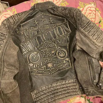 AFFLICTION 다크 그레이 가죽 라이더 자켓