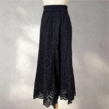 [비밍 바이 빔즈] M/스커트/레이스 패턴/블랙/허리밴딩/롱 기장