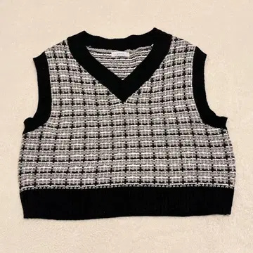 시마라 2PINK 니트 베스트 체크 크롭 트위드풍 L