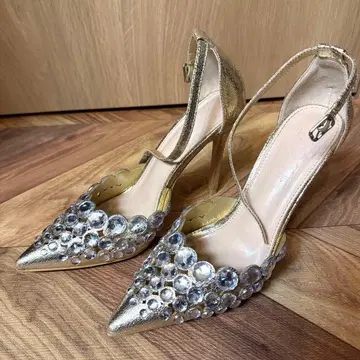 골드 스톤 장식 하이힐 결혼식 파티 포멀