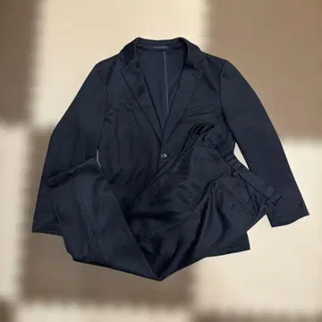 아오키 금색 파자마 수트 헤링본 스트레치 셋업 네이비