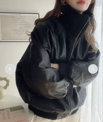 JaVa 리브 터틀 인조 가죽 오버 사이즈 자켓 블랙 S