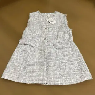 미사용 새상품 로페피크닉 리본 테이프 트위드 펄 베스트 라이트 그레이