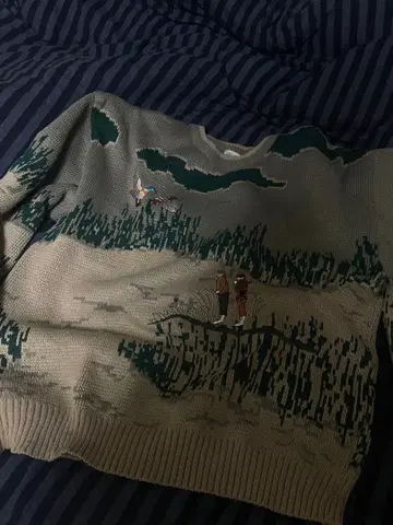 s m 풍경 자수 니트 스웨터