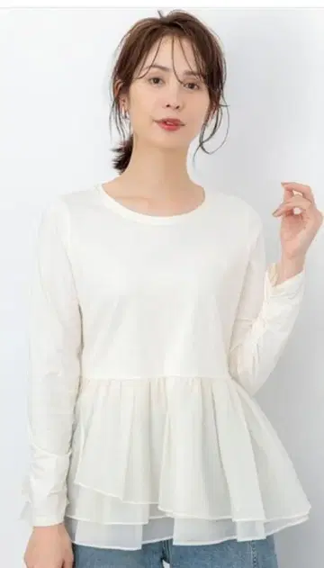 미사용 새상품 쿠미쿄쿠 오간자 콤비 화이트 프릴 디자인