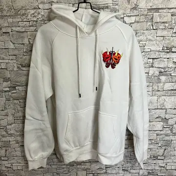 귀신 자수 화이트 후드티