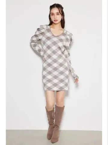 rienda 체크 무늬 니트 원피스