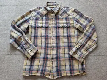 플랫 헤드 긴팔 웨스턴 체크 워크 플란넬 셔츠 노랑 일본제