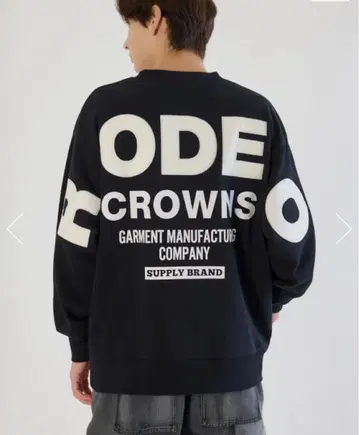 남성용 인조 가죽 패치 맨투맨 블랙