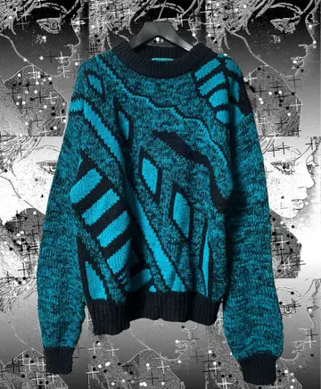 [새상품급] 터콰이즈&블랙 기하학 패턴 니트 스웨터