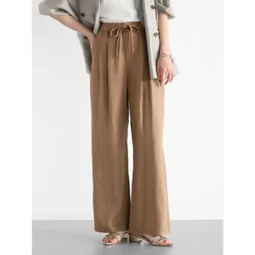 브라운 와이드 팬츠 드로우 스트링