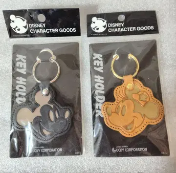 럭키 코퍼레이션 미키 미니 가죽 키링 레트로 2개 세트