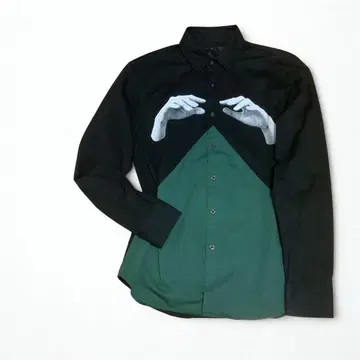 dbsw 팝 아트 손 프린트 긴팔 셔츠 블랙과 그린 M 추상적