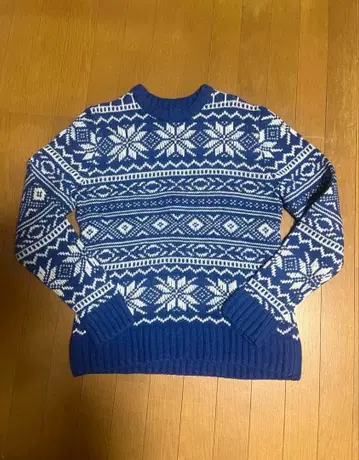 [ SPAO ] 눈꽃 패턴 파랑 니트 스웨터 L 사이즈