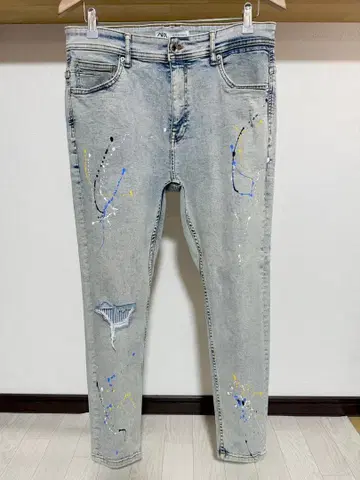 신축성 좋음 페인트 ZARA MAN 스트라이프 스트레치 데님 스키니