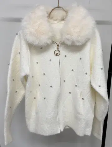 파레모스토어 퍼 장식 비쥬 후드티 니트