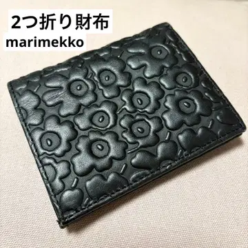 marimekko 마리메꼬 이단 접이식 지갑 가죽 엠보 엠보싱 블랙
