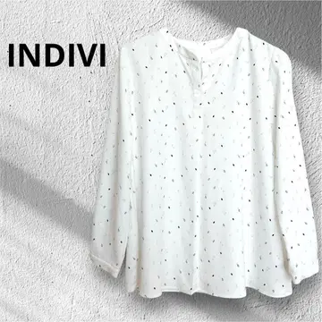 새상품급 INDIVI 인디비 스키퍼 블라우스 랜덤 기하학 패턴 세탁 가능