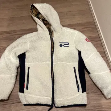 여성용 골프 웨어 후드 부착 화이트 플리스 자켓 (리버서블)