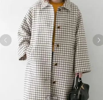 어반리서치 로쏘 울 혼방 체크 무늬 스탠 칼라 롱 코트