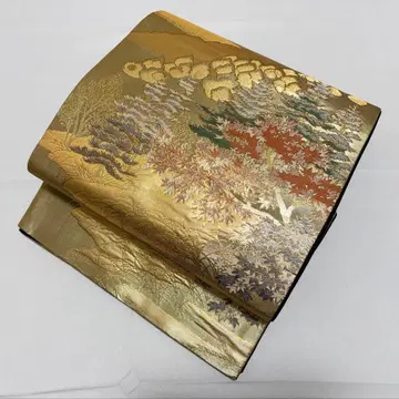 A 기모노 편안한 풍경 무늬 금실 순수 실크 후쿠로 오비 포멀 O48