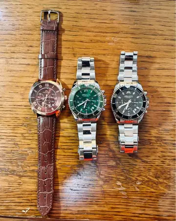 메갈리스 아날로그 쿼츠 손목시계 다크 브라운 크로노그래프 3종 세트