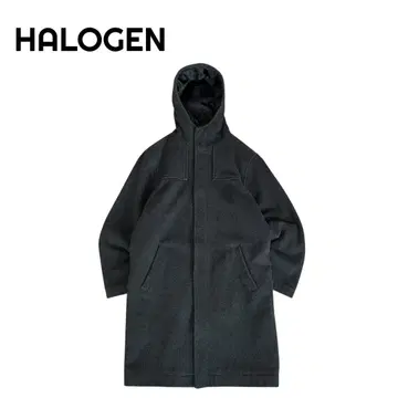 [ 새상품급 ] HALOGEN 90s 울 후드 부착 롱 코트 그레이