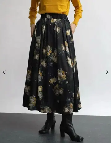 빈티지 플라워 프린트 턱 플레어 스커트 yamadaya