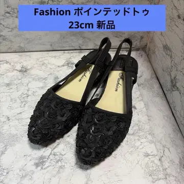 패션 스틸레토 플랫슈즈 장미 모티브 블랙