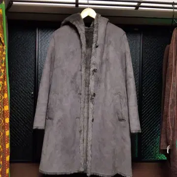 후드 부착 그레이 롱 코트