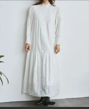 Libra cue 코튼 레이스 티어드 원피스