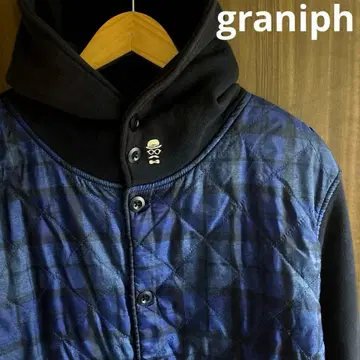 [귀여운] graniph 그라니프 체크 무늬 퀼팅 후드티