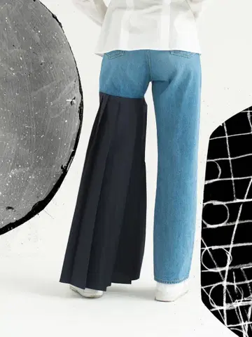 soduk pleats hem denim trousers