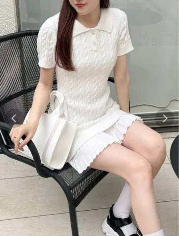 [ M ] MERCURYDUO 플리츠 도킹 폴로 니트 미니 원피스