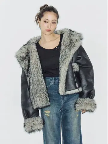 EVRIS 리버서블 인조 모피 블루종