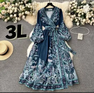 에스닉 플로럴 패턴 롱 원피스 (3L)